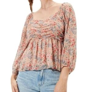 American Eagle Outfitters Floral Blouse - Pink and Cream